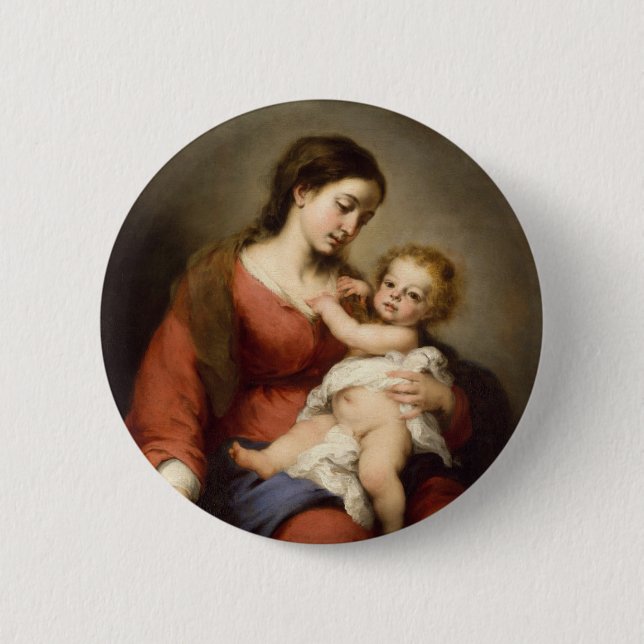 Chapa Redonda De 5 Cm Virgen y niño (Anverso)