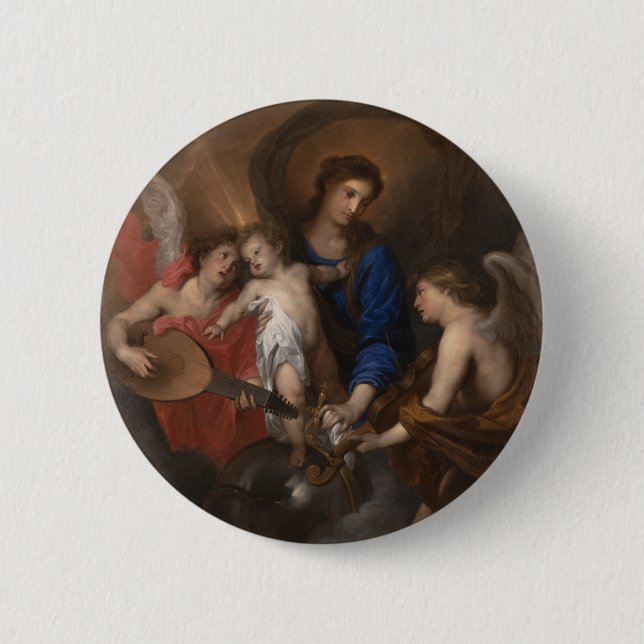 Chapa Redonda De 5 Cm Virgen y niño con la música que hace ángeles (Anverso)