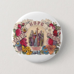 Chapa Redonda De 5 Cm Virtudes teologales Fe, Esperanza y Caridad