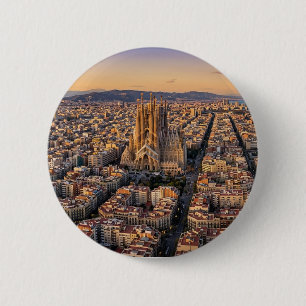 Chapa Redonda De 5 Cm Vista aérea de Barcelona y Sagrada Familia