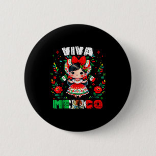 Chapa Redonda De 5 Cm Viva México Chica Mexicana Bandera Día de la Indep