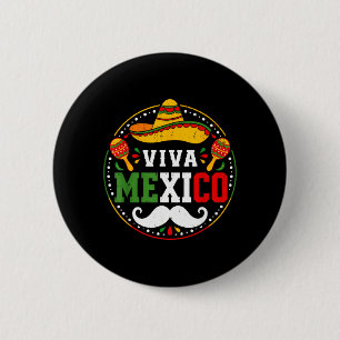Chapa Redonda De 5 Cm Viva México Sombrero Maracas Bigote Fiesta