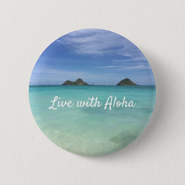Chapa Redonda De 5 Cm Vivir con Aloha Hawaii (Anverso)