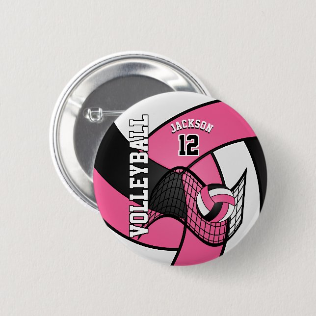 Chapa Redonda De 5 Cm Voleibol rosa y blanco bonito (Anverso y reverso)