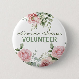 Chapa Redonda De 5 Cm Voluntario de Floral Rosa