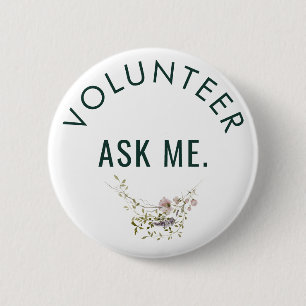 Chapa Redonda De 5 Cm Voluntario Pregúntame Floral Minimalista Personali