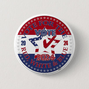 Chapa Redonda De 5 Cm Vota por el Rojo, Blanco y Azul VOTA Estrella 2024