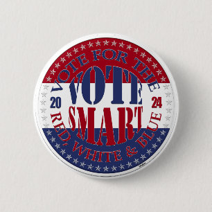 Chapa Redonda De 5 Cm Vota por el Rojo, Blanco y Azul Vota Inteligente 2