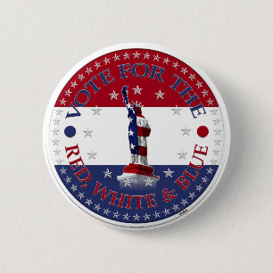 Chapa Redonda De 5 Cm Vota por la estatua de la libertad roja, blanca y 