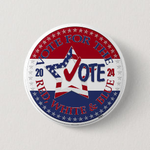 Chapa Redonda De 5 Cm Vota por la estrella de voto roja, blanca y azul 2