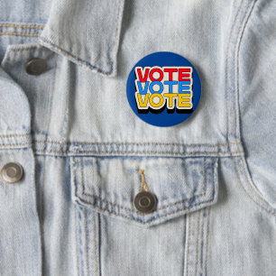 Chapa Redonda De 5 Cm Votación retro Votar Votar Red, Amarillo y Azul Pa
