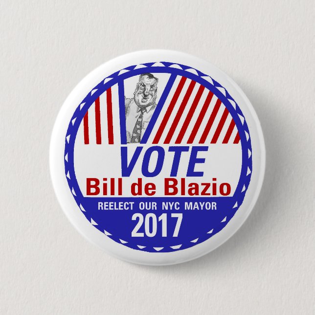 Chapa Redonda De 5 Cm Vote Bill de Blazio 2017 (Anverso)