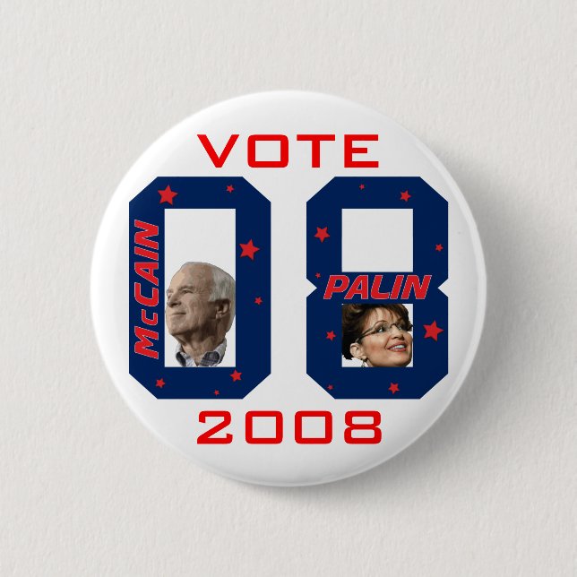 Chapa Redonda De 5 Cm VOTO 2008 de McCain Palin (Anverso)