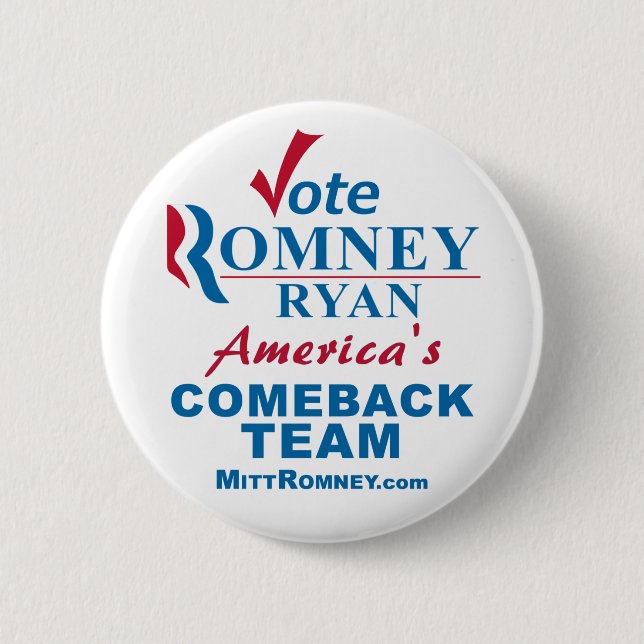 Chapa Redonda De 5 Cm Voto Romney Ryan (Anverso)