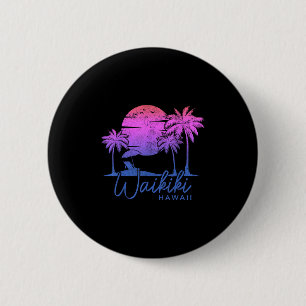 Chapa Redonda De 5 Cm Waikiki Beach Hawaii Surf Vintage Sunset Surfer