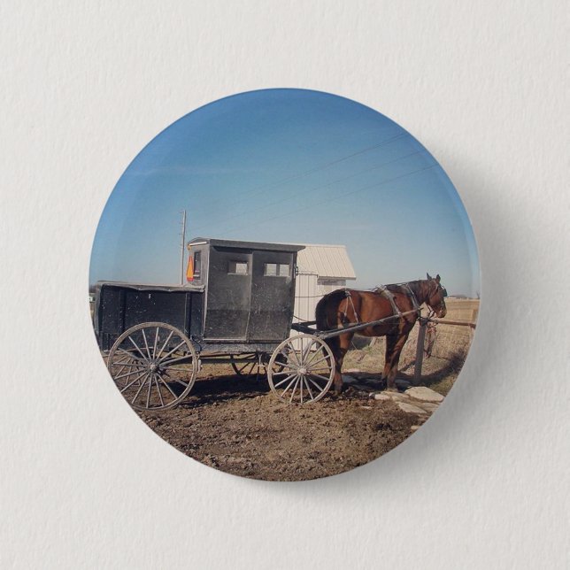 Chapa Redonda De 5 Cm Waiting Amish Horse and Buggy (Anverso)