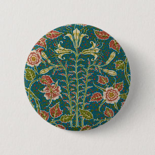 Chapa Redonda De 5 Cm Walter Crane Antigua Flor de Lirio y Rosa