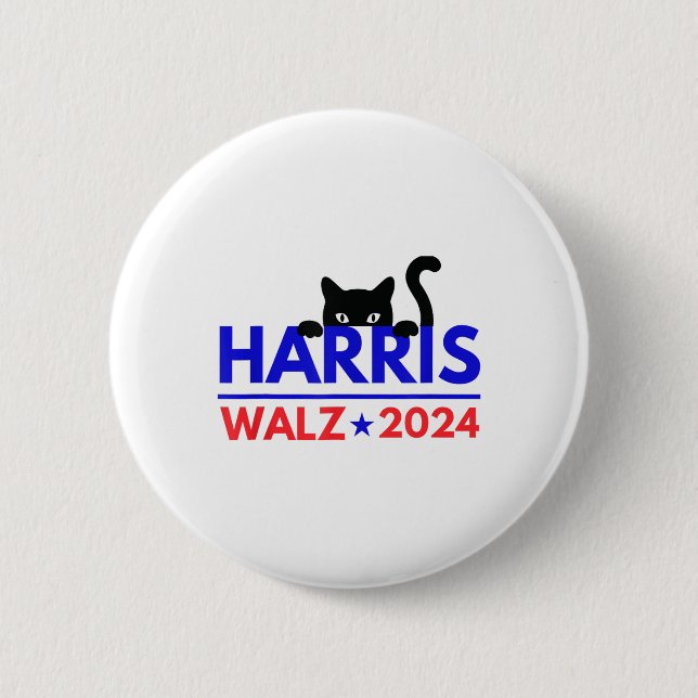 Chapa Redonda De 5 Cm Walz 2024 Funny Cat Election Kamala Harris Tim Wal (Anverso)