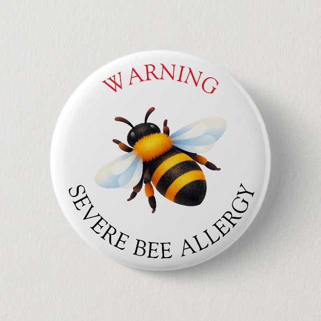 Chapa Redonda De 5 Cm Warning Severe BEE Allergy Alert Button (Anverso)