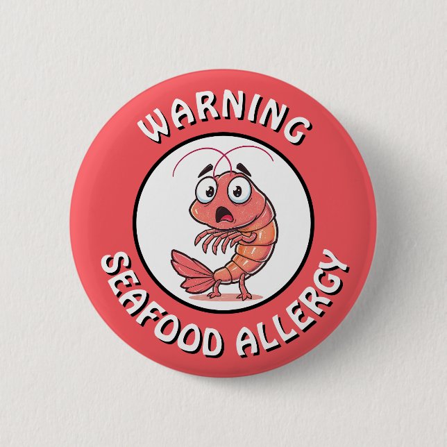 Chapa Redonda De 5 Cm Warning Severe Seafood Allergy Alert Button (Anverso)