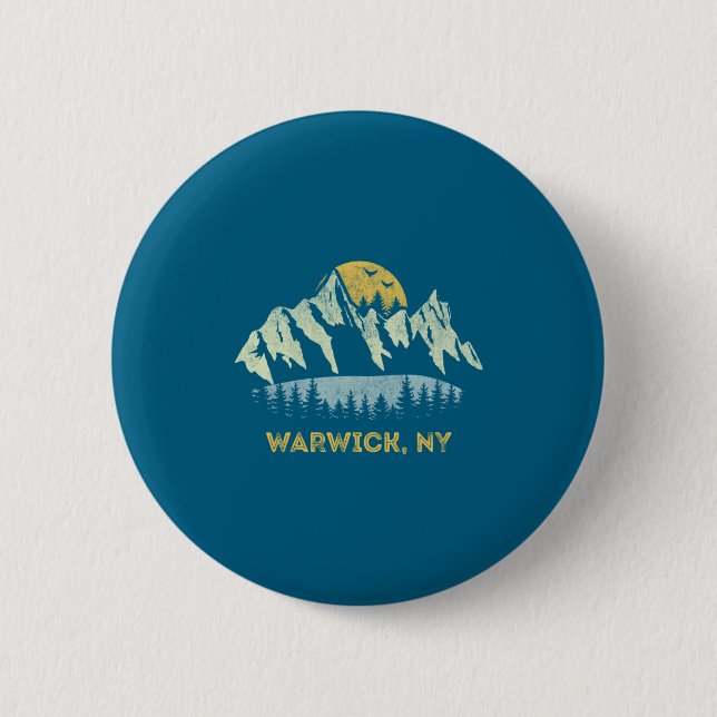 Chapa Redonda De 5 Cm Warwick New York Mountain Sunset Sunrise Ny  (Anverso)