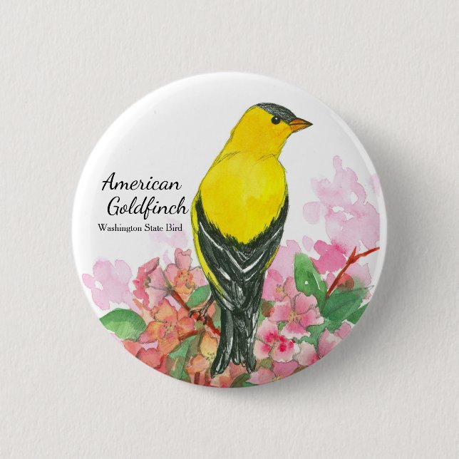 Chapa Redonda De 5 Cm Washington State Bird American Goldfinch (Anverso)