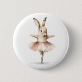 Chapa Redonda De 5 Cm Watercolor Ballerina Bunny Dancing Tan Pink