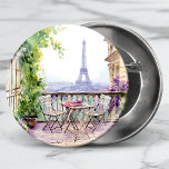 Chapa Redonda De 5 Cm Watercolor Eifel Tower Paris Café Francés<br><div class="desc">El Watercolor Eifel Tower Paris French Cafe Buttons incluye una zona de estar con cafeterías de color agua con vistas a París y a la Torre Eifel. Creado por Evco Studio www.zazzle.com/store/evcostudio</div>