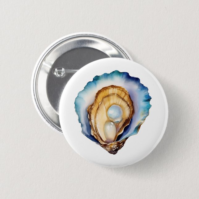 Chapa Redonda De 5 Cm Watercolor Oyster Shell (Anverso y reverso)
