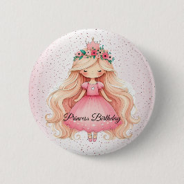 Chapa Redonda De 5 Cm Watercolor Pink Princess Birday Party Cute