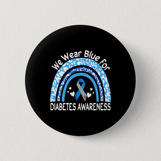 Chapa Redonda De 5 Cm We Wear Blue For Diabetes Awareness Rainbow Leopar (Anverso)