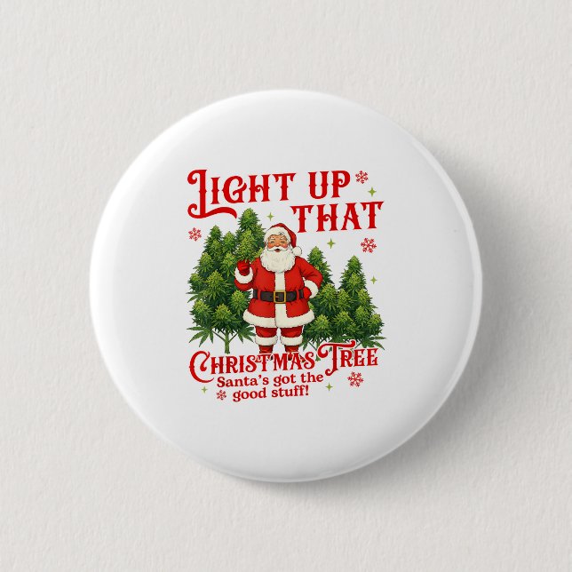 Chapa Redonda De 5 Cm Weed Lover Smoking Light Up Christmas Tree  (Anverso)
