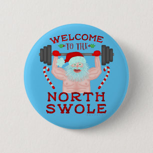 Chapa Redonda De 5 Cm Weightlifter divertido de Papá Noel Swole del