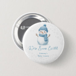 Chapa Redonda De 5 Cm We're Snow Excited Snowmen Boy Baby Shower