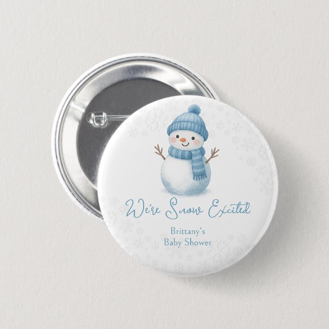 Chapa Redonda De 5 Cm We're Snow Excited Snowmen Boy Baby Shower (Anverso y reverso)