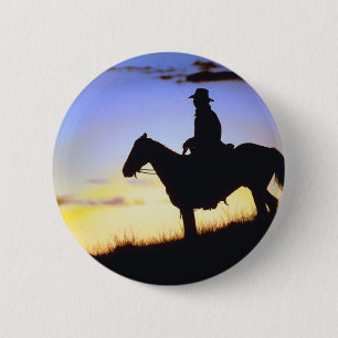 Chapa Redonda De 5 Cm Western Cowboy Sunset Silhouette