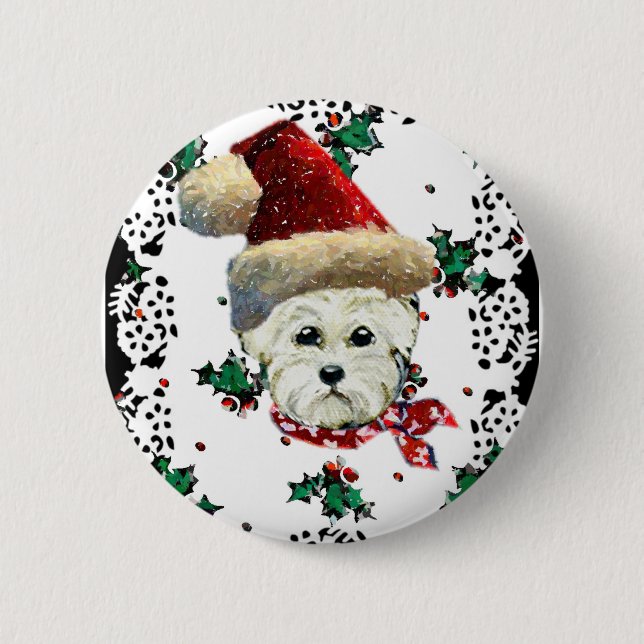 Chapa Redonda De 5 Cm Westie Santa (Anverso)