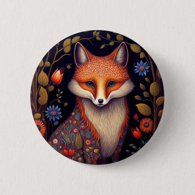 Chapa Redonda De 5 Cm Whimsical Fox Woodland Fantasy Art (Anverso)