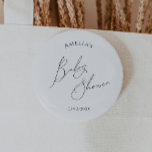 Chapa Redonda De 5 Cm Whimsical Gender Neutral Baby Shower<br><div class="desc">Presentamos nuestro disparatado botón de ducha para bebés, neutro en género, perfecto para cualquier temporada, ya sea otoño, invierno, primavera o verano. Este botón tiene un ambiente de moda boho con caligrafía moderna y elegante y un diseño minimalista en blanco y negro. Es bonito y única, con un toque de...</div>