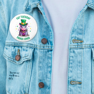 Chapa Redonda De 5 Cm Whimsical Mardi Gras Fat Tuesday Hippo Pegatina