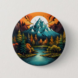 Chapa Redonda De 5 Cm Whimsical Mountain River Adventure Pin