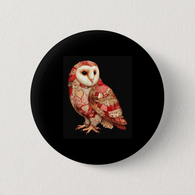 Chapa Redonda De 5 Cm Whimsical Patchwork Owl With Hearts Pattern  (Anverso)