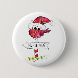 Chapa Redonda De 5 Cm Whimsical Red Navidad Bird