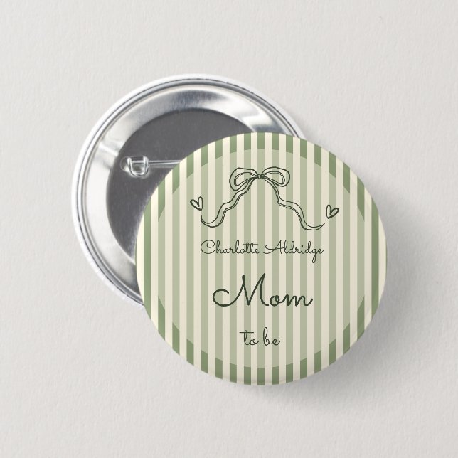 Chapa Redonda De 5 Cm Whimsical Sage Green Baby Shower Mom To Be (Anverso y reverso)