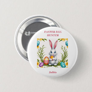 Chapa Redonda De 5 Cm Whimsical White Easter Bunny