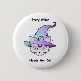 Chapa Redonda De 5 Cm Whimsical Witch Cat