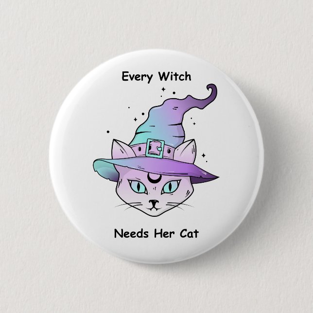 Chapa Redonda De 5 Cm Whimsical Witch Cat (Anverso)