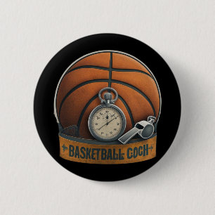 Chapa Redonda De 5 Cm Whistle Stopwatch, entrenador de baloncesto