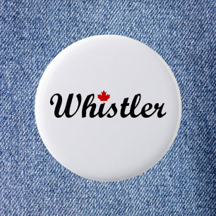Chapa Redonda De 5 Cm Whistler Canada Script Text Small Maple Leaf