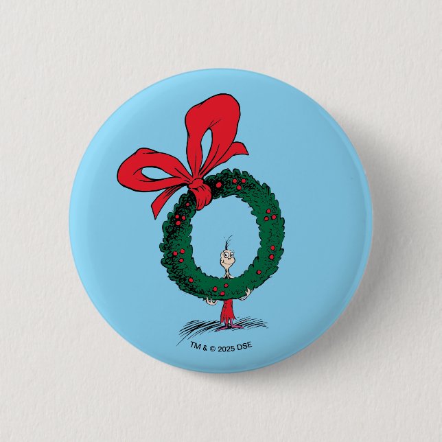 Chapa Redonda De 5 Cm Who Peeking Through Christmas Wreath (Anverso)